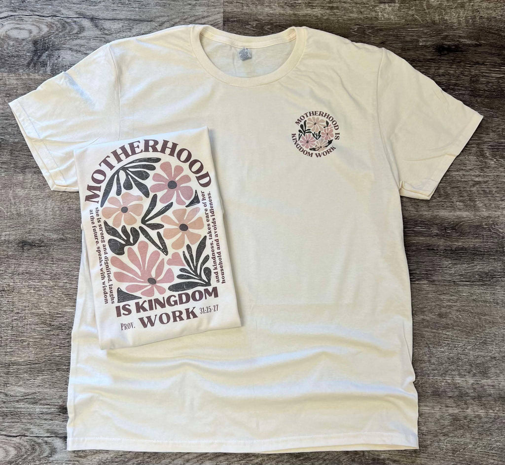 Motherhood Is Kingdom Work Pocket Print On Cream - Adult & Kids T-Shirts, Sweatshirts & Hoodies apparel design preview 1