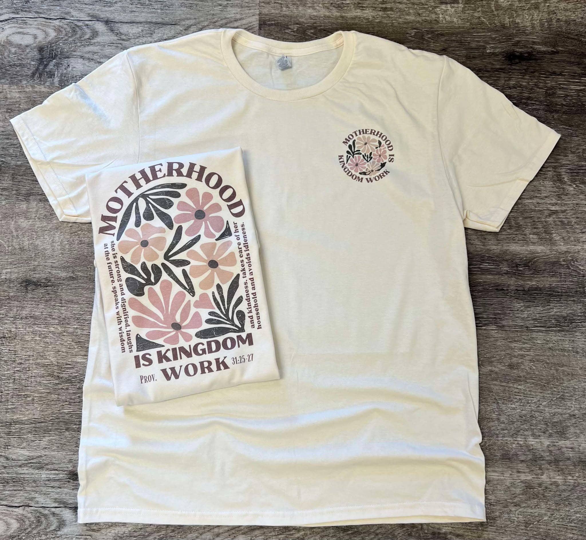 Motherhood Is Kingdom Work Pocket Print On Cream - Adult & Kids T-Shirts, Sweatshirts & Hoodies apparel design preview 1