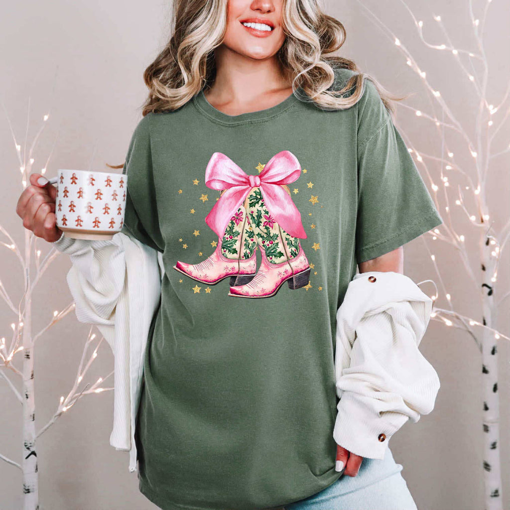 Pink Christmas Cowgirl Boots - Adult & Kids T-Shirts, Sweatshirts & Hoodies apparel design preview 1