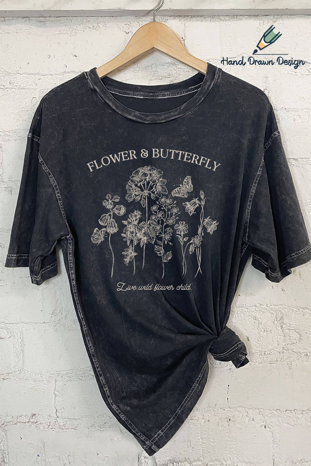 Flower and Butterfly-Hand Drawn - Adult & Kids T-Shirts, Sweatshirts & Hoodies apparel design preview 1