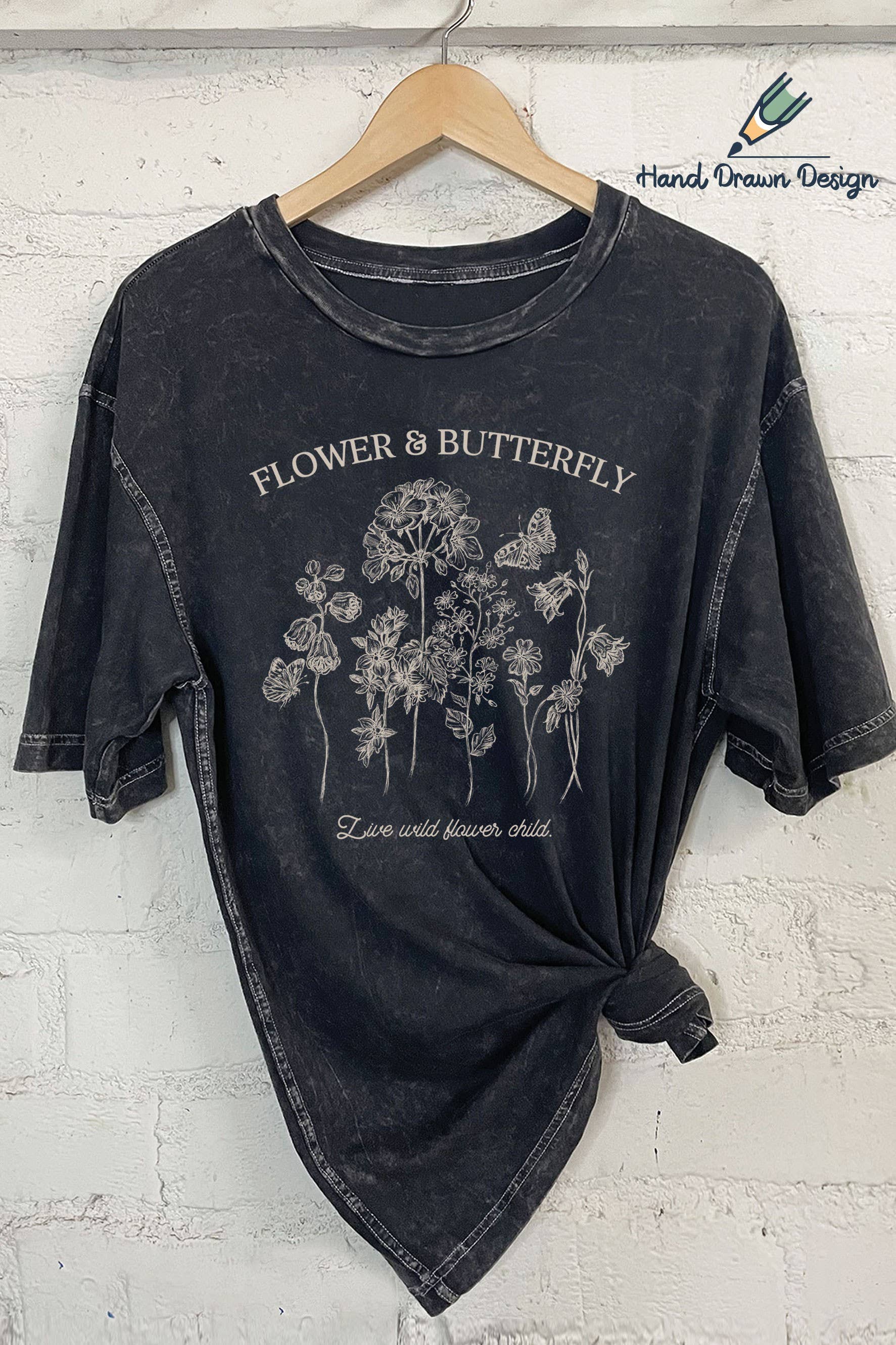 Flower and Butterfly-Hand Drawn - Adult & Kids T-Shirts, Sweatshirts & Hoodies apparel design preview 1