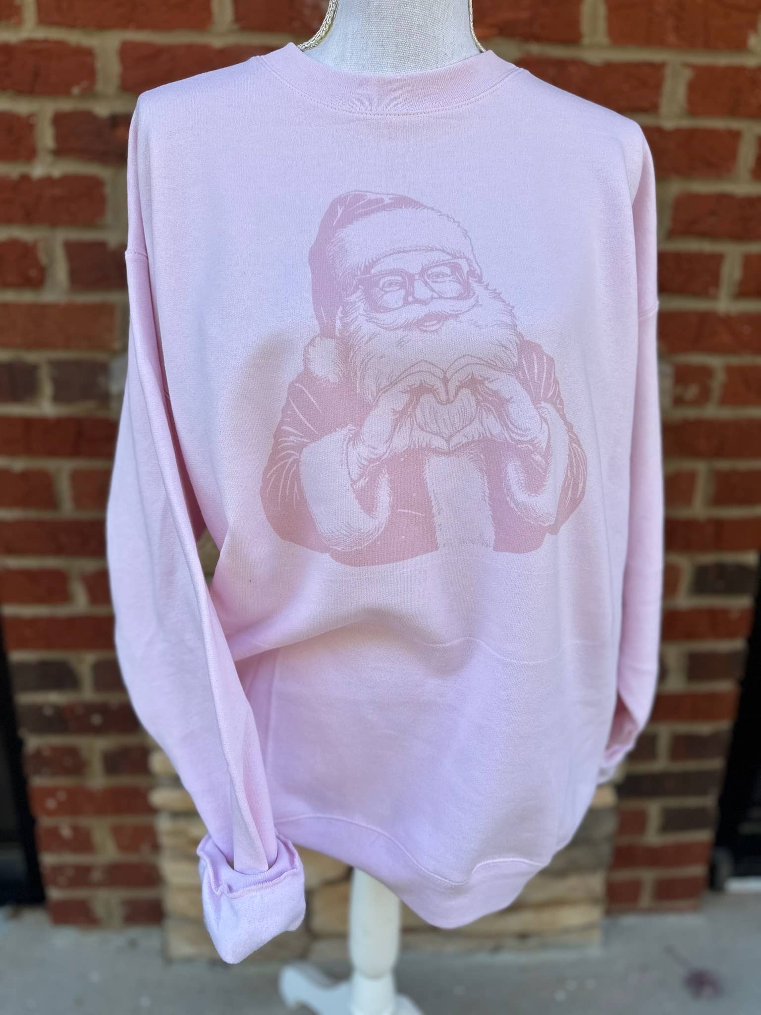 Santa with Heart Hands On Pink - Adult & Kids T-Shirts, Sweatshirts & Hoodies apparel design preview 1