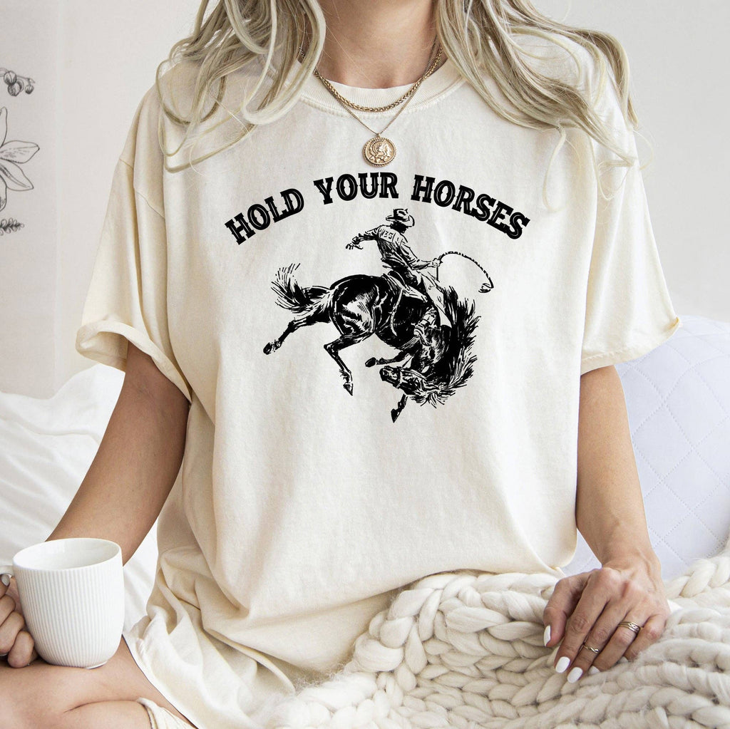 Hold Your Horses, Broncorider, Rodeo, Cowboy, - Adult & Kids T-Shirts, Sweatshirts & Hoodies apparel design preview 1