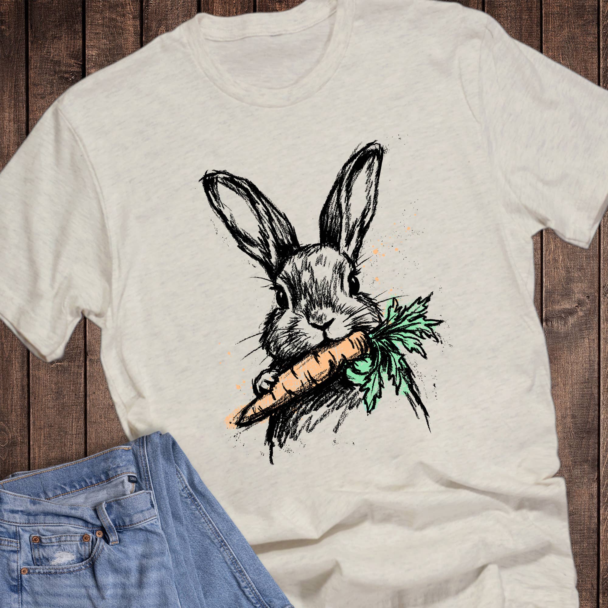 Easter Bunny and Carrot Graphic - Adult & Kids T-Shirts, Sweatshirts & Hoodies apparel design preview 1