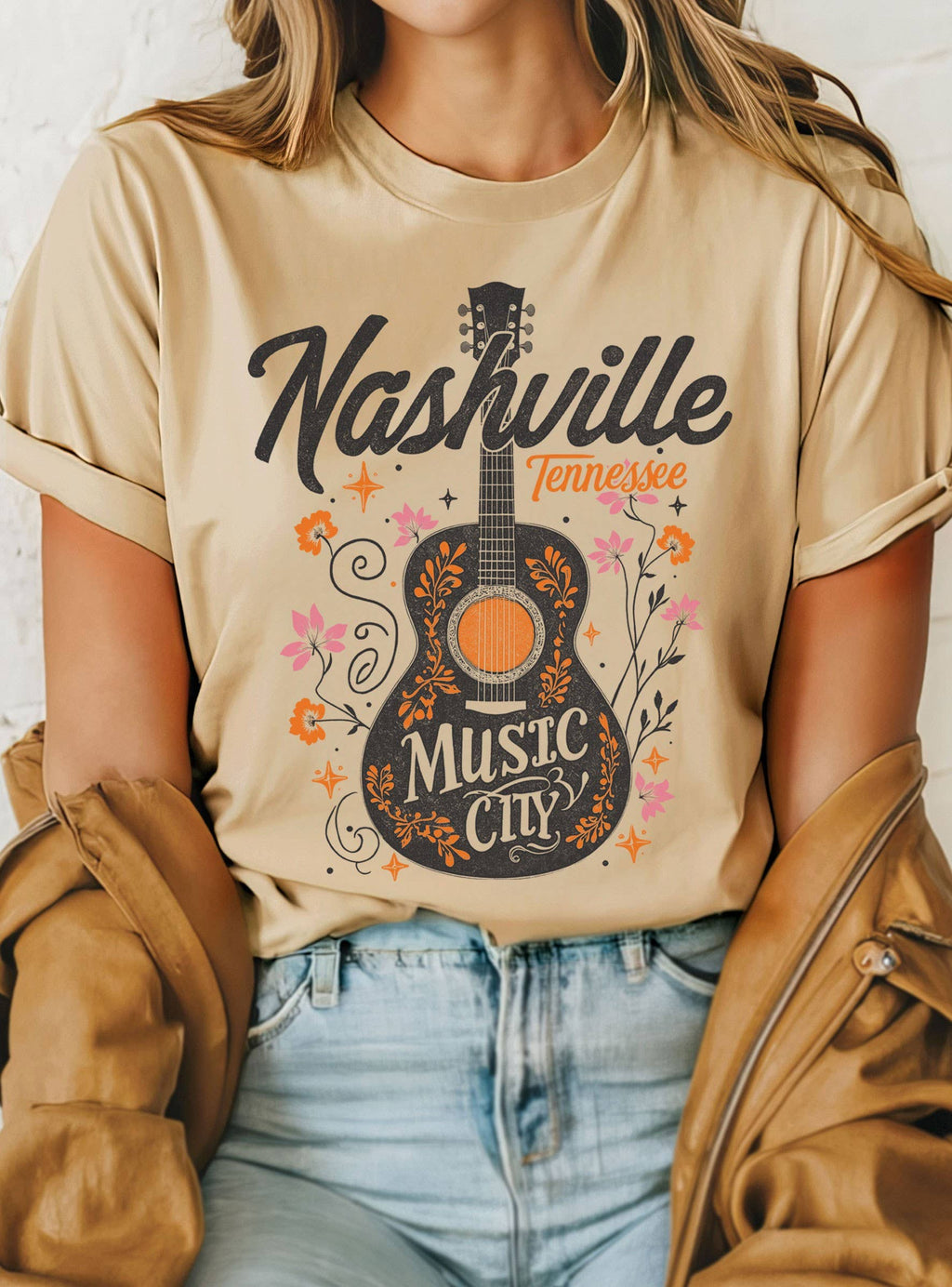 Nashville Music City Floral Guitar Graphic - Adult & Kids T-Shirts, Sweatshirts & Hoodies apparel design preview 1