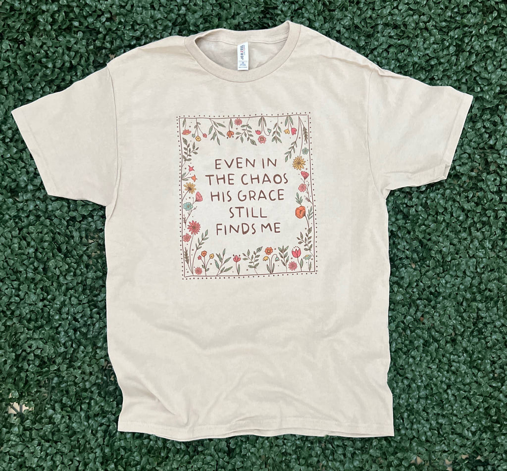 Even in the Chaos His Grace Still Finds Me On Sand - Adult & Kids T-Shirts, Sweatshirts & Hoodies apparel design preview 1