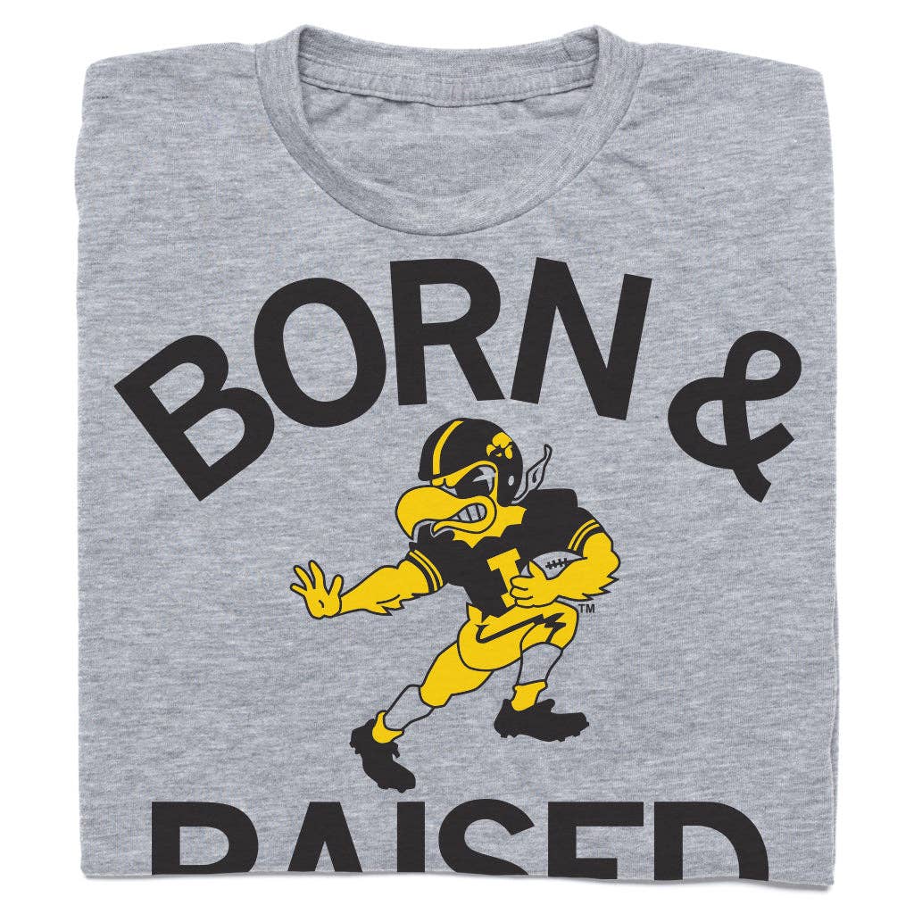 Hawkeyes Born Raised Vintage Grey - Adult & Kids T-Shirts, Sweatshirts & Hoodies apparel design preview 1