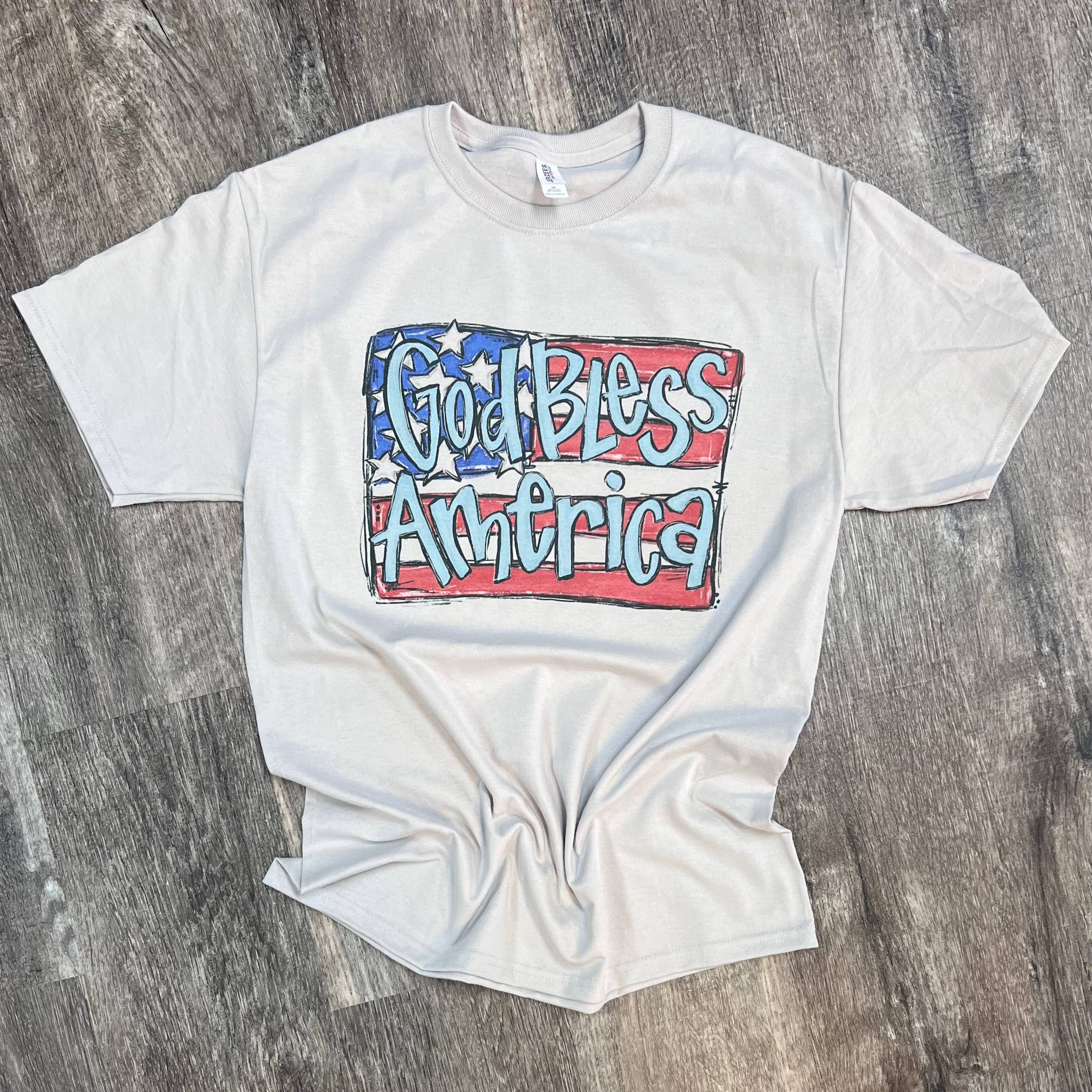 God Bless America Flag On Silver - Adult & Kids T-Shirts, Sweatshirts & Hoodies apparel design preview 1