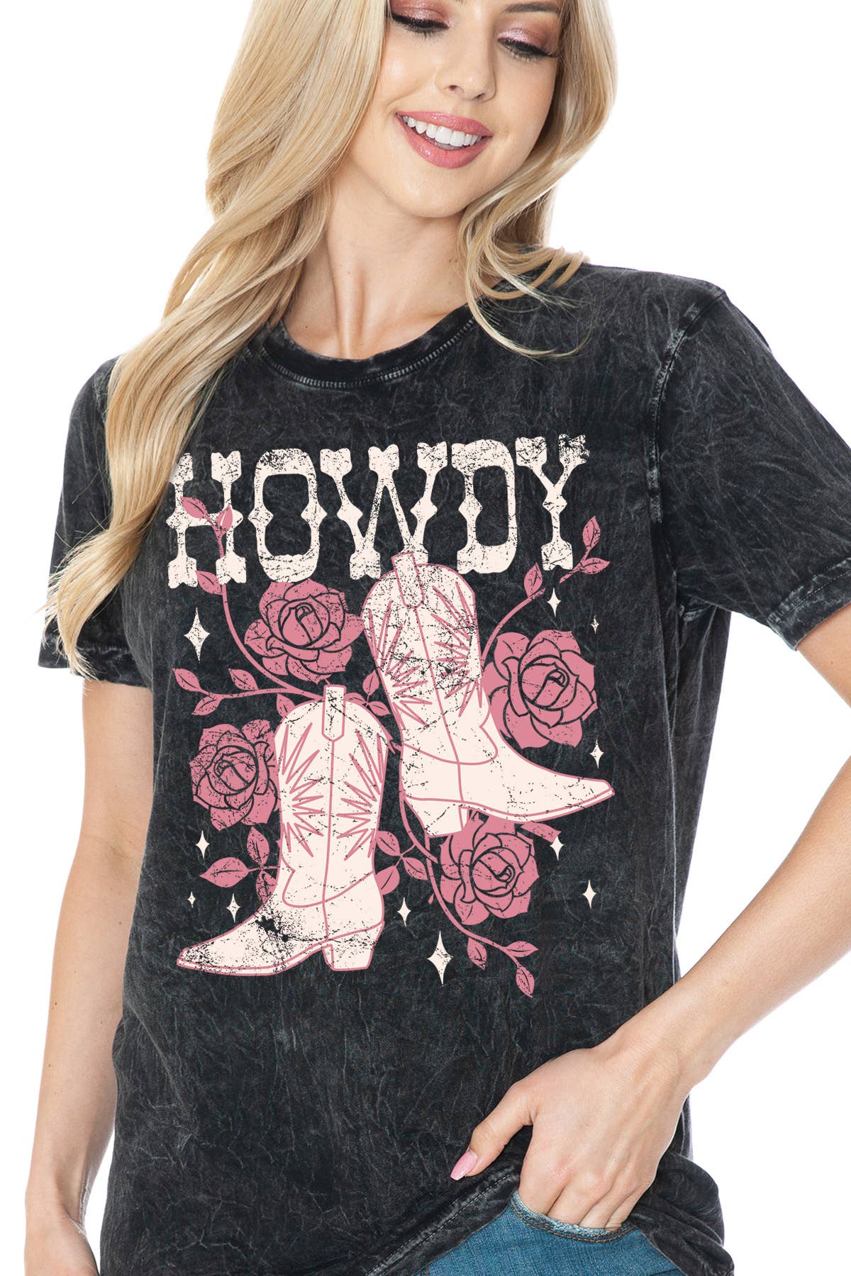Howdy Cowgirl Boots Mineral Wash - Adult & Kids T-Shirts, Sweatshirts & Hoodies apparel design preview 1
