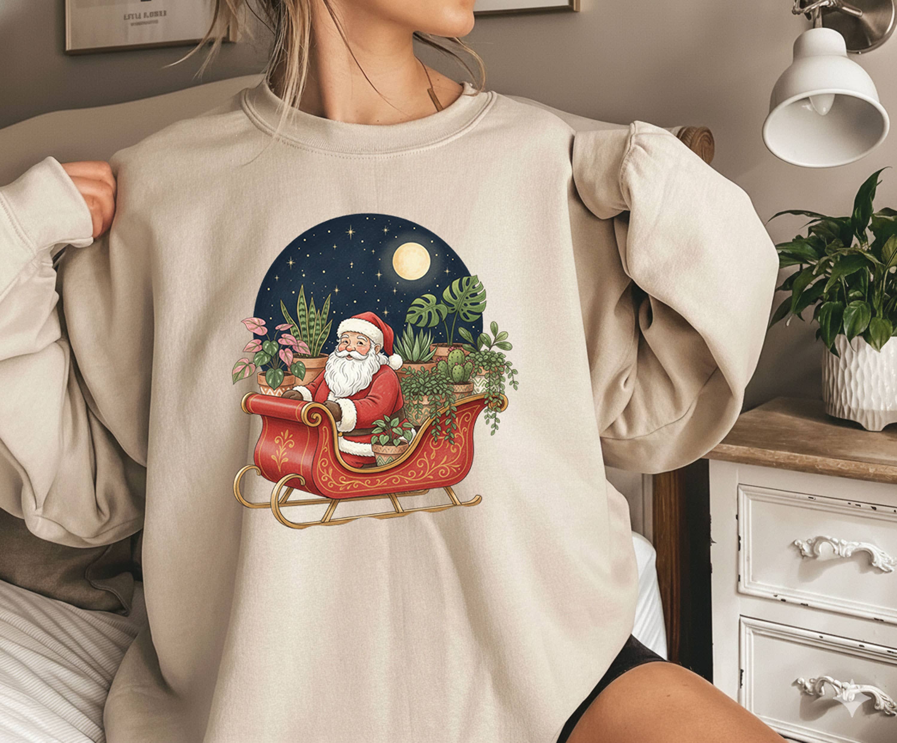 Plant Lover Christmas Santa in Sleigh with - Adult & Kids T-Shirts, Sweatshirts & Hoodies apparel design preview 1