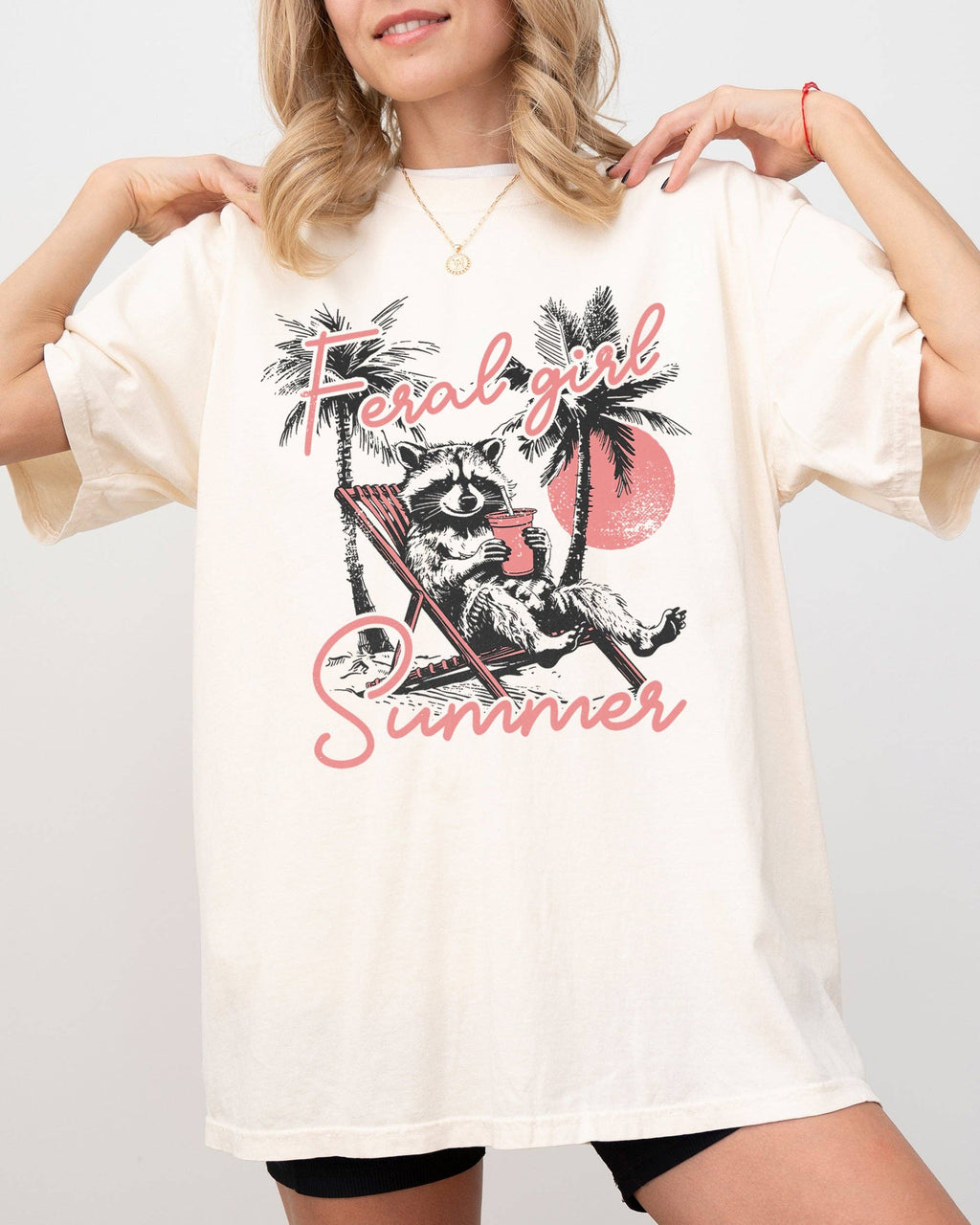 Feral Girl Summer, Funny Raccoon Beach Hot - Adult & Kids T-Shirts, Sweatshirts & Hoodies apparel design preview 1