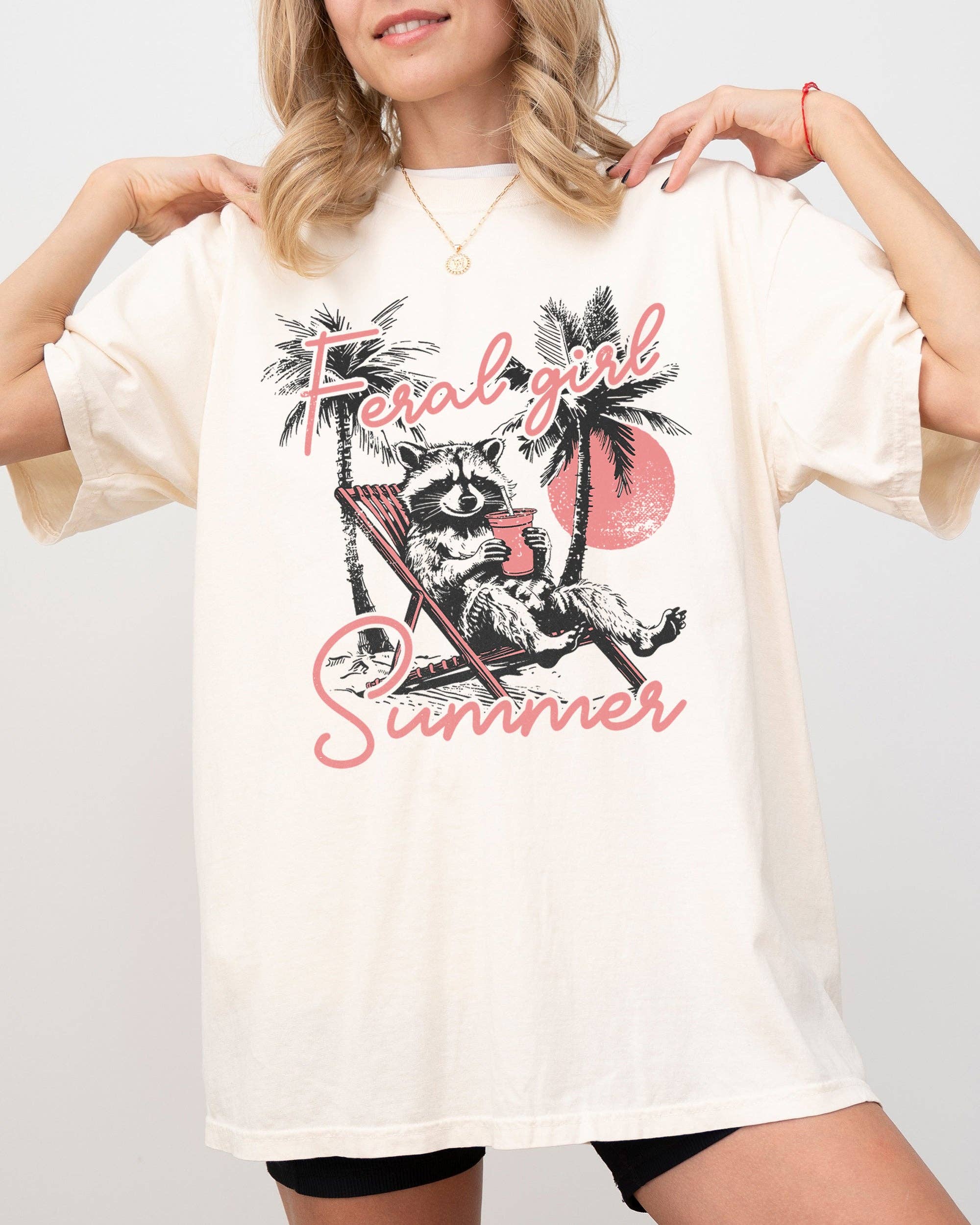 Feral Girl Summer, Funny Raccoon Beach Hot - Adult & Kids T-Shirts, Sweatshirts & Hoodies apparel design preview 1