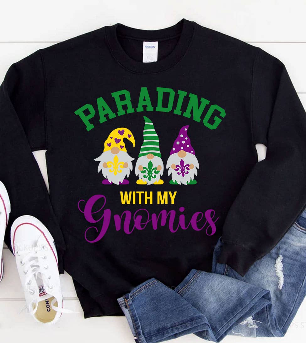 Parading with My Gnomies Mardi Gras Fun Nola - Adult & Kids T-Shirts, Sweatshirts & Hoodies apparel design preview 1