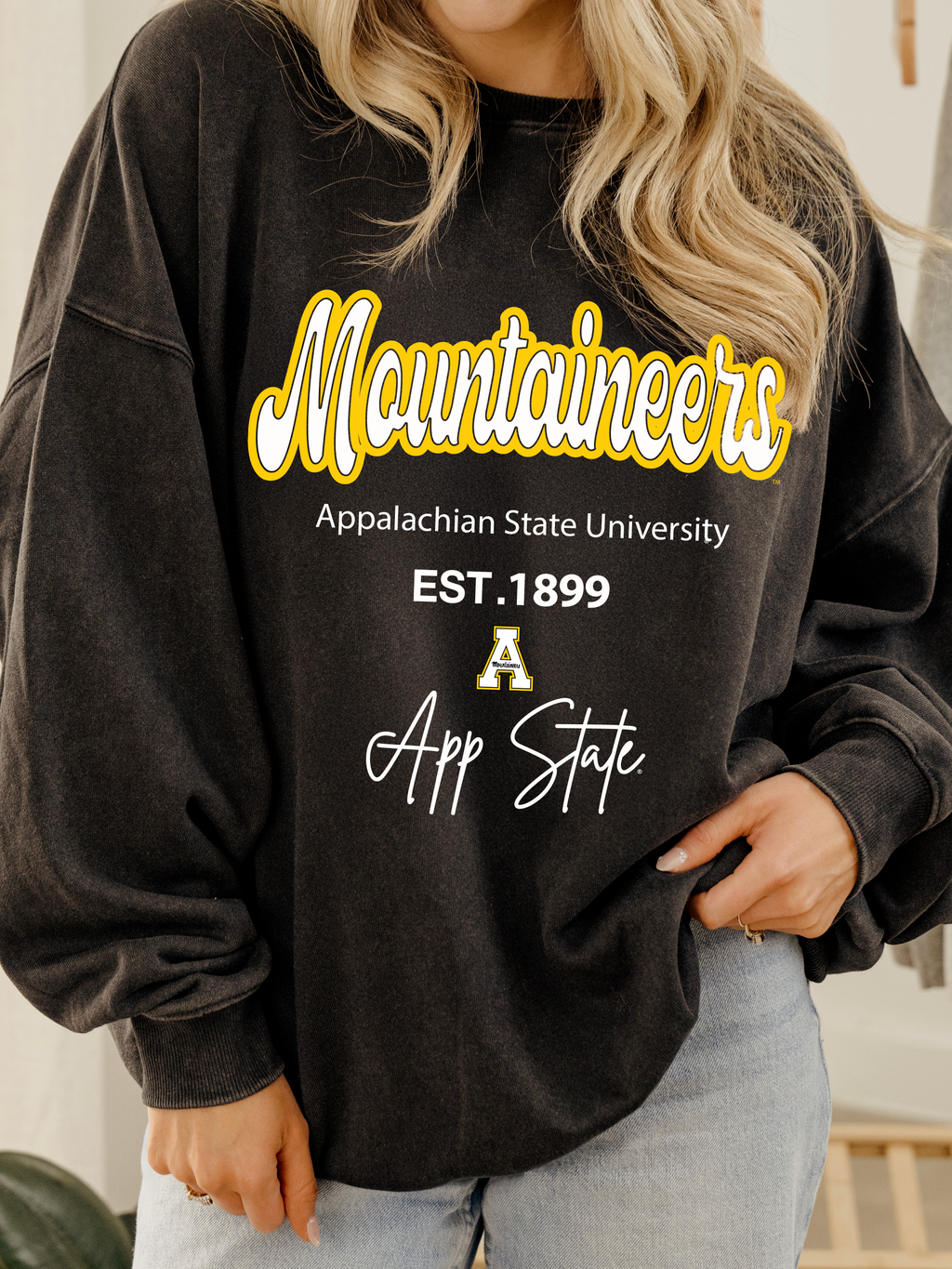 App State Mountaineers Letterman Charcoal Chrome - Adult & Kids T-Shirts, Sweatshirts & Hoodies apparel design preview 1