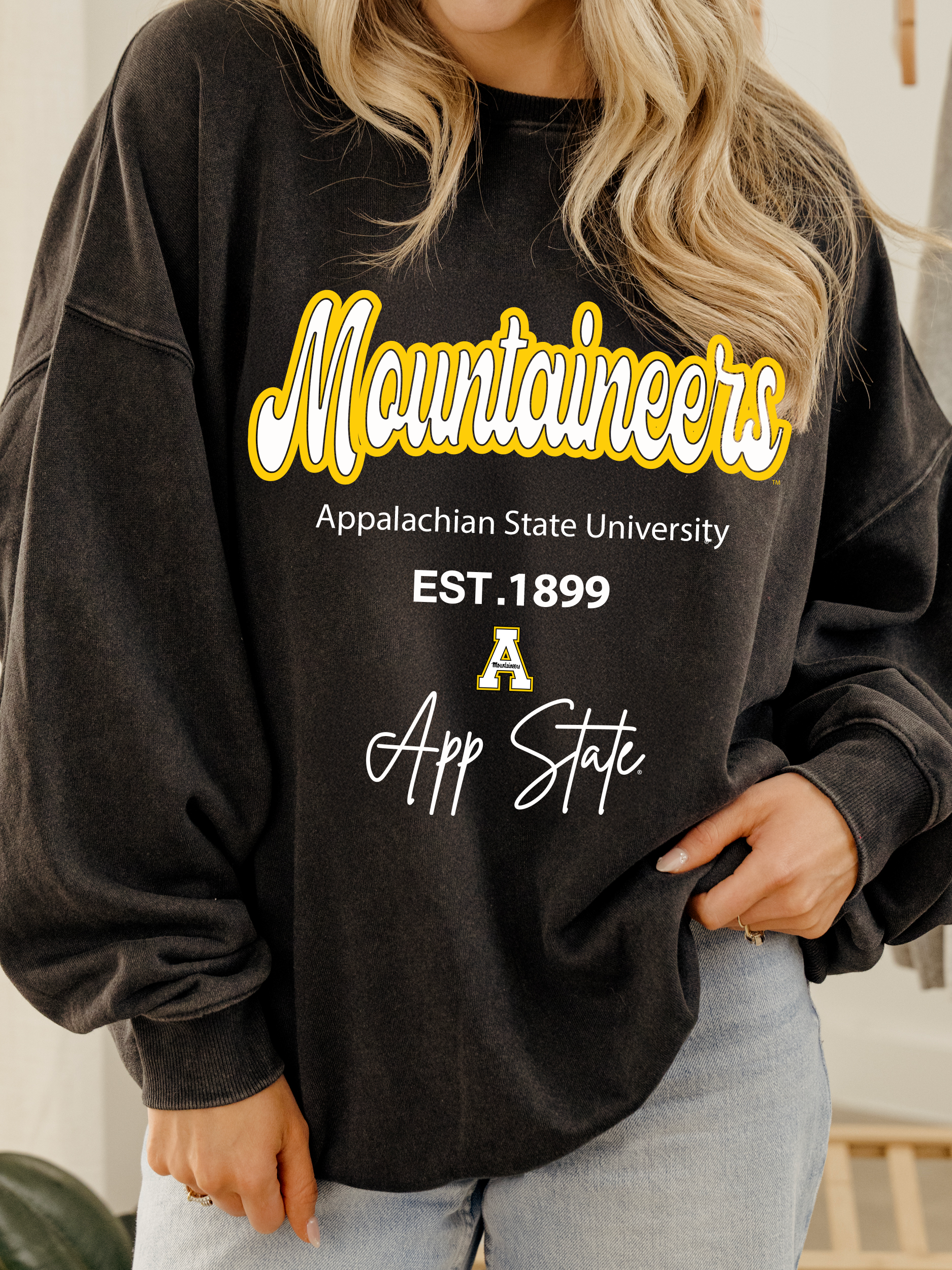 App State Mountaineers Letterman Charcoal Chrome - Adult & Kids T-Shirts, Sweatshirts & Hoodies apparel design preview 1