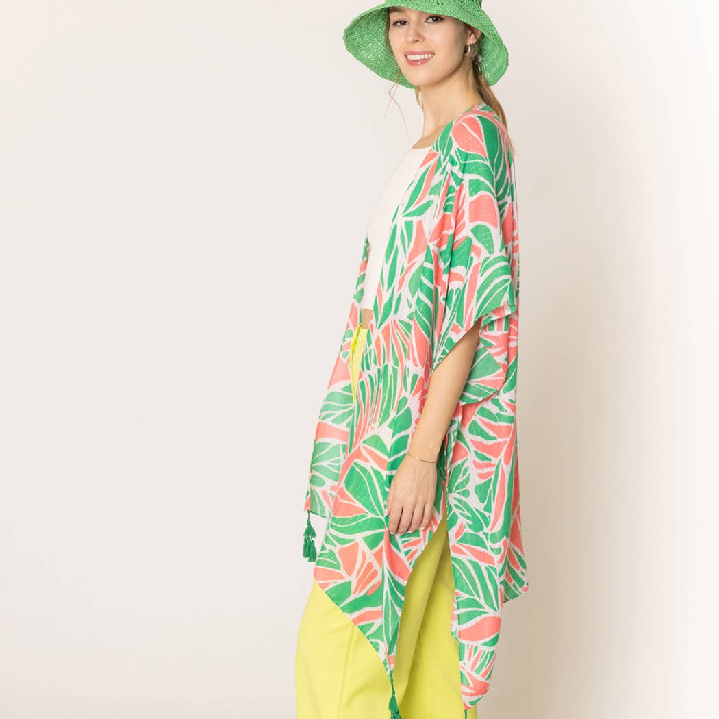 Floral Leaf Print Summer Kimono with Tassels - Adult & Kids T-Shirts, Sweatshirts & Hoodies apparel design preview 1