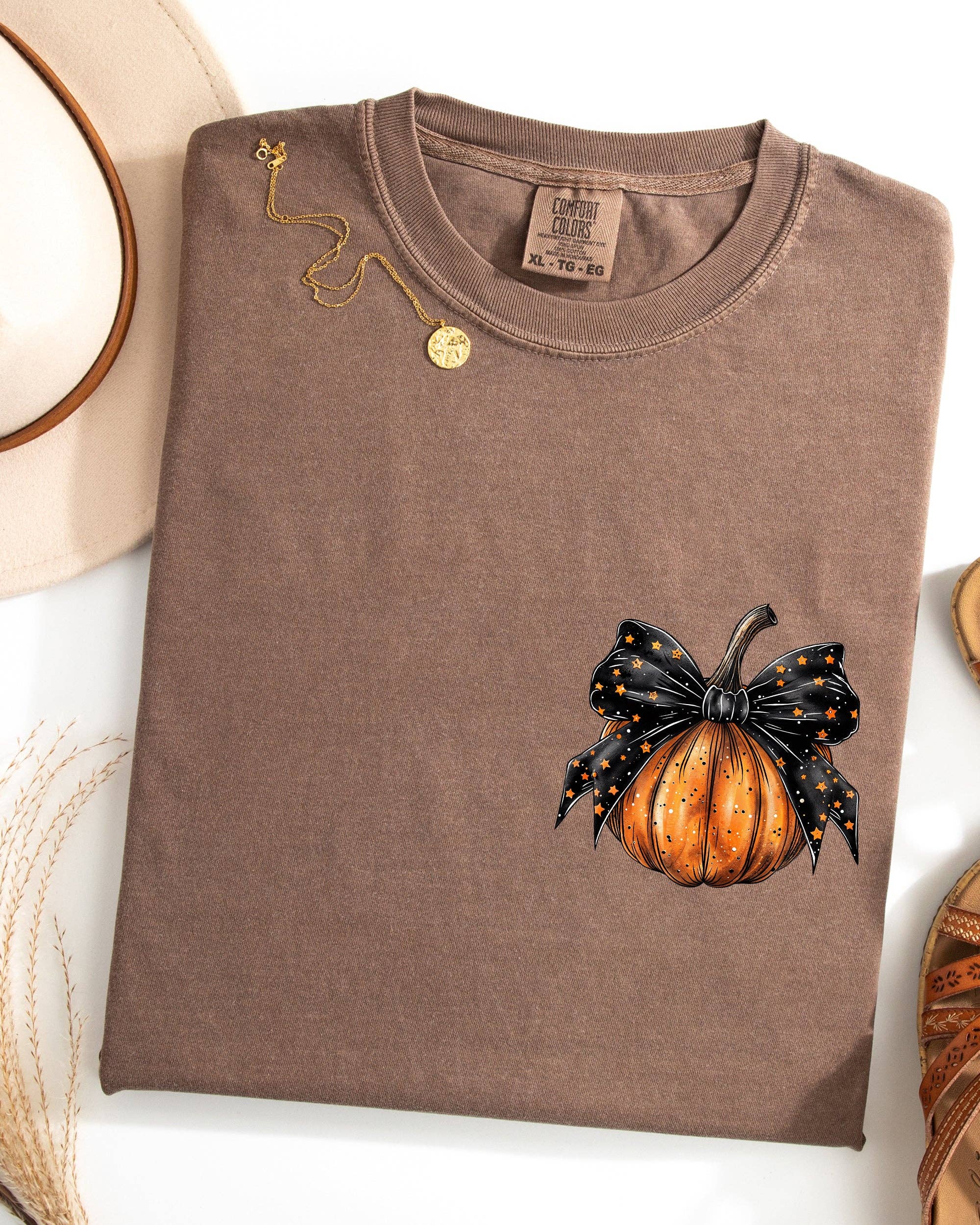 Halloween Pumpkin, Ribbon Pocket Print Coquette Fall - Adult & Kids T-Shirts, Sweatshirts & Hoodies apparel design preview 1