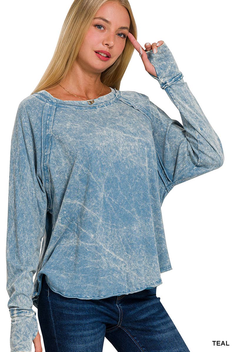 SI-25342 Crinkle Washed Top with Thumb Hole Cuff - Adult & Kids T-Shirts, Sweatshirts & Hoodies apparel design preview 1