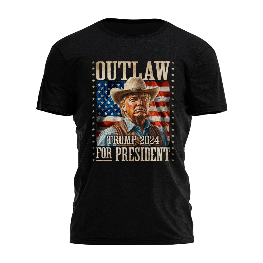 Outlaw For President Trump 2024 Illustration 2497 - Adult & Kids T-Shirts, Sweatshirts & Hoodies apparel design preview 1