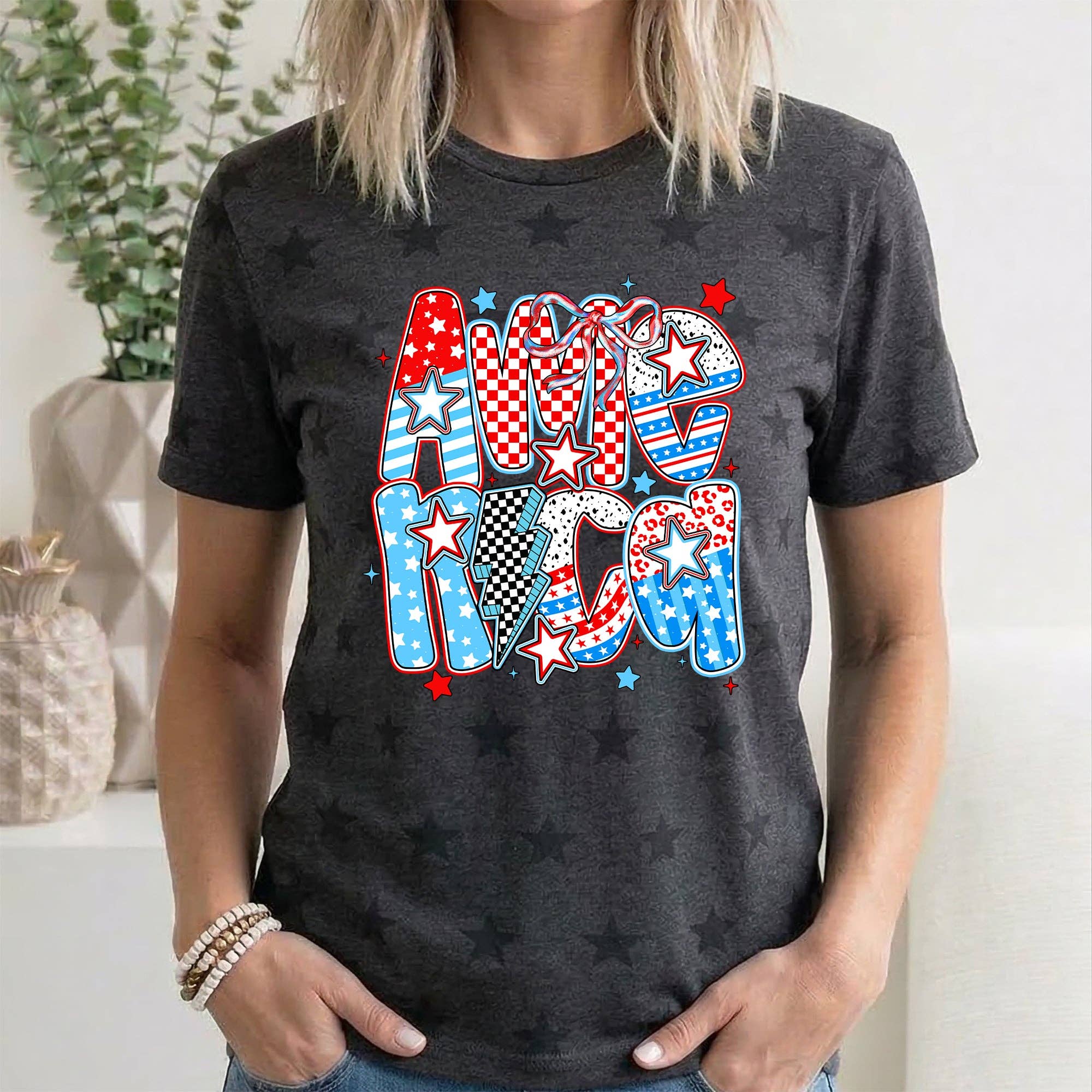 America, Colorful, Patriotic, USA, Star Pattern - Adult & Kids T-Shirts, Sweatshirts & Hoodies apparel design preview 1