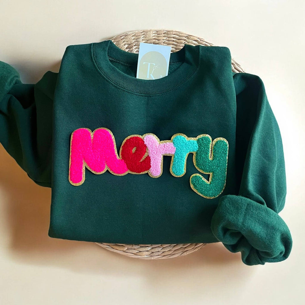 Chenille Patch Merry Christmas Holiday Sweaters - Adult & Kids T-Shirts, Sweatshirts & Hoodies apparel design preview 1