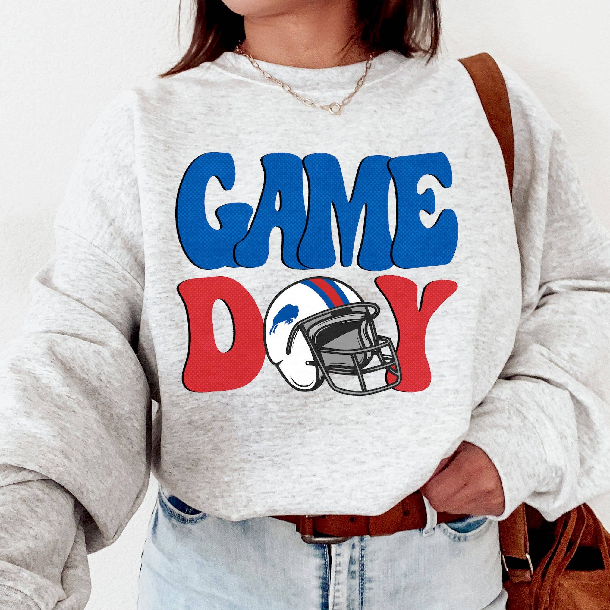 Buffalo Game Day Vintage Football Bill Crewneck - Adult & Kids T-Shirts, Sweatshirts & Hoodies apparel design preview 1