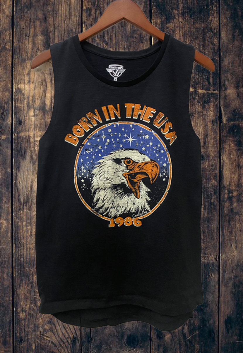 Born in the USA Vintage Slub Muscle Top - Adult & Kids T-Shirts, Sweatshirts & Hoodies apparel design preview 1