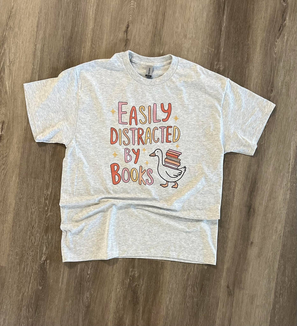 Easily Distracted By Books On Ash Gray - Adult & Kids T-Shirts, Sweatshirts & Hoodies apparel design preview 1