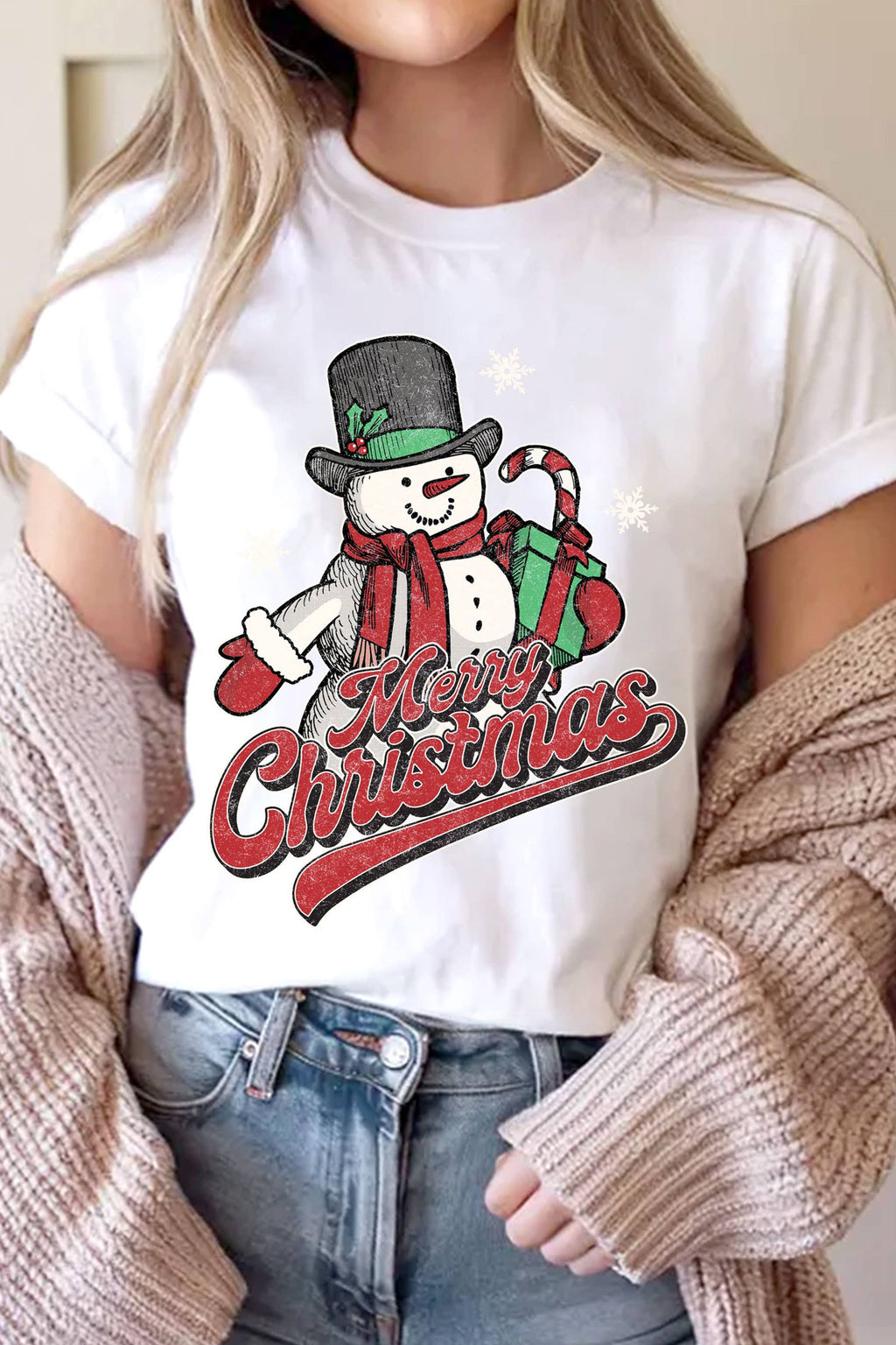 Snowman Merry Christmas Graphic - Adult & Kids T-Shirts, Sweatshirts & Hoodies apparel design preview 1