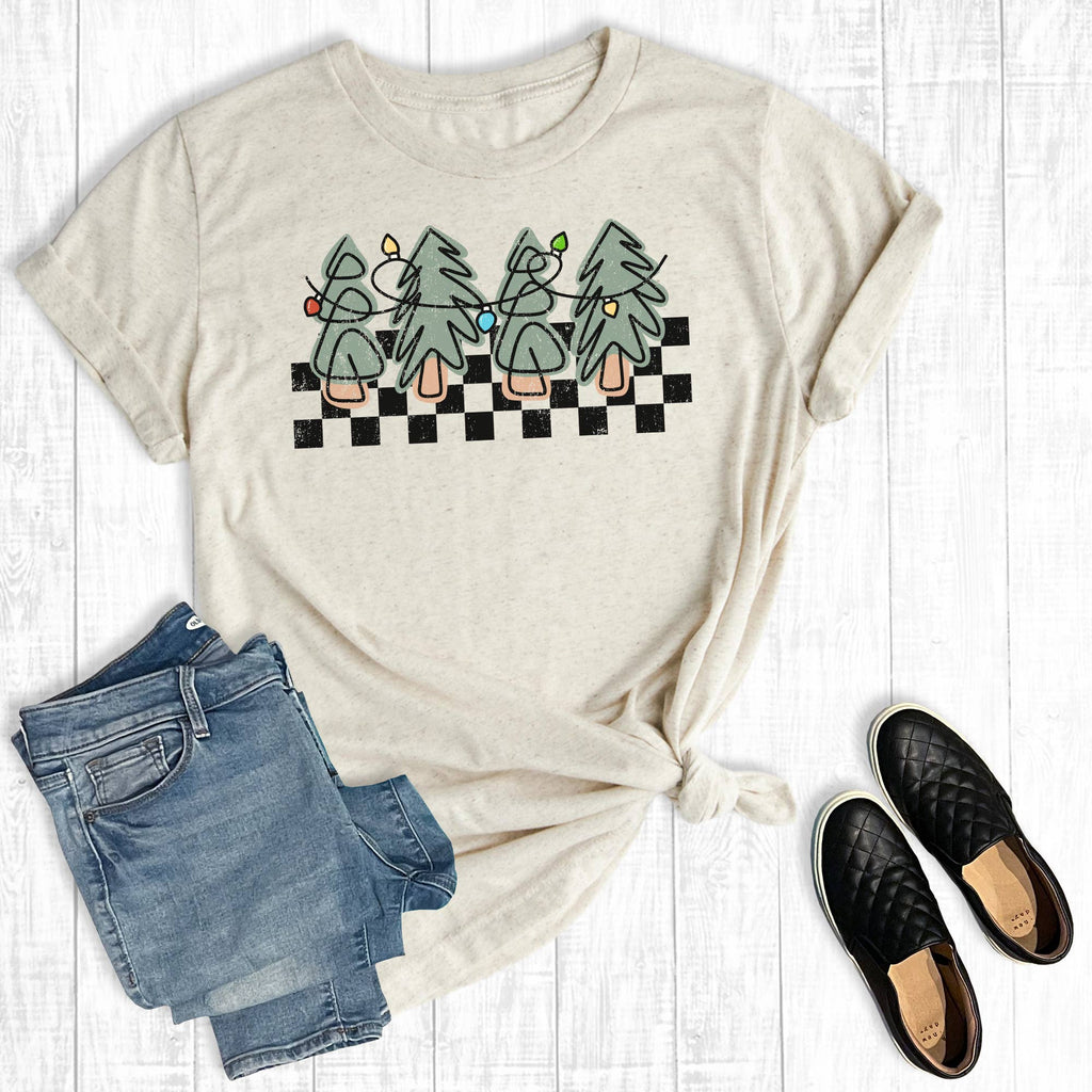 Retro Checkered Christmas Trees Graphic - Adult & Kids T-Shirts, Sweatshirts & Hoodies apparel design preview 1