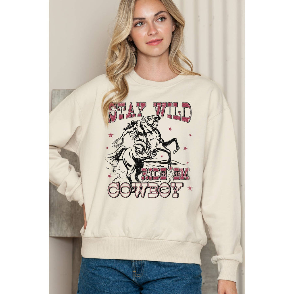 Stay Wild Ride Em Cowboy Crewneck Sweater - Adult & Kids T-Shirts, Sweatshirts & Hoodies apparel design preview 1