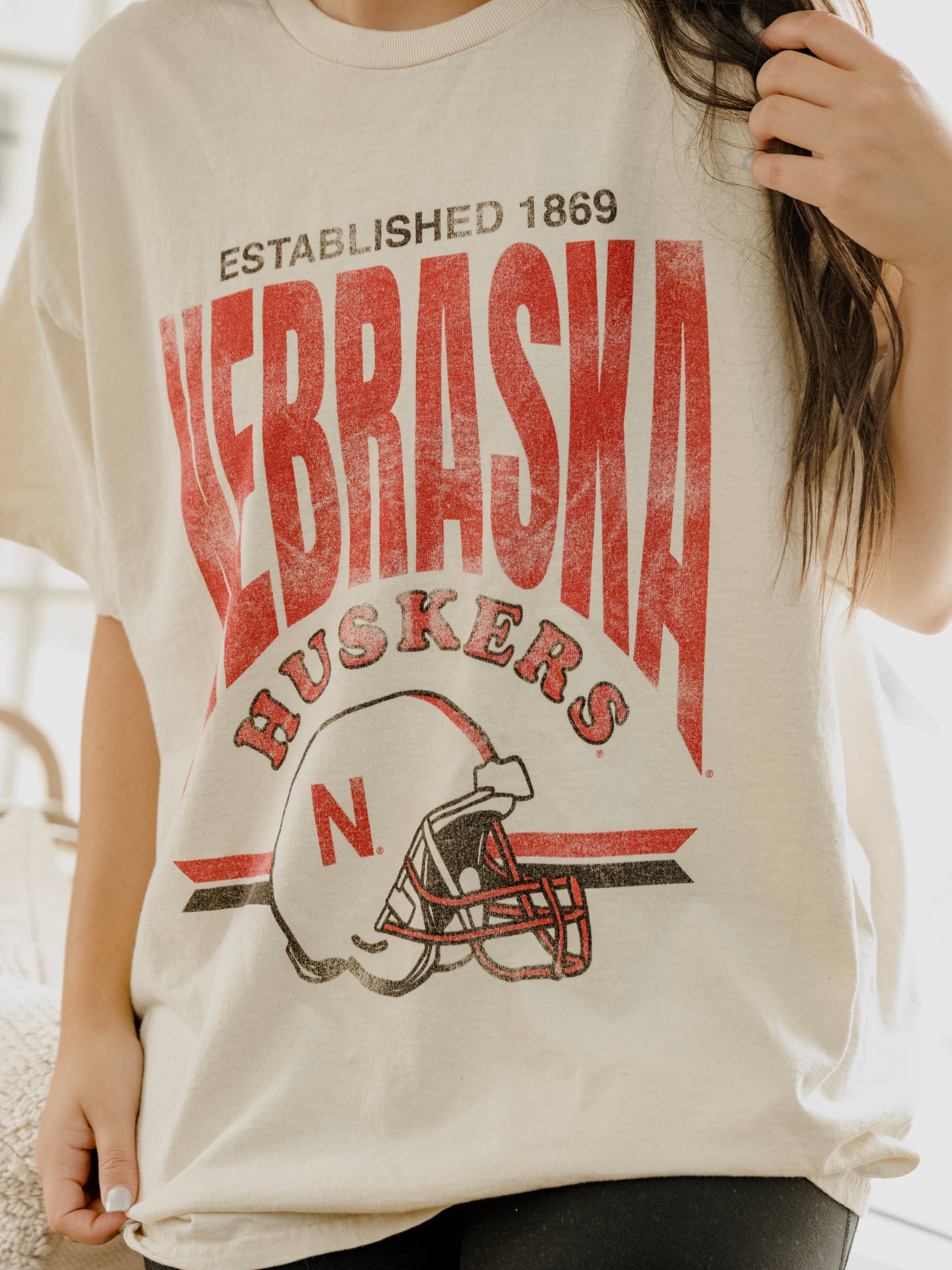 Nebraska Established Date Helmet Off White Thrifted - Adult & Kids T-Shirts, Sweatshirts & Hoodies apparel design preview 1