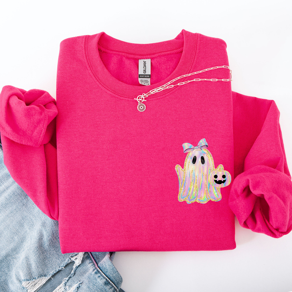 Cute Ghost, Coquette Faux Glitter, Halloween - Adult & Kids T-Shirts, Sweatshirts & Hoodies apparel design preview 1