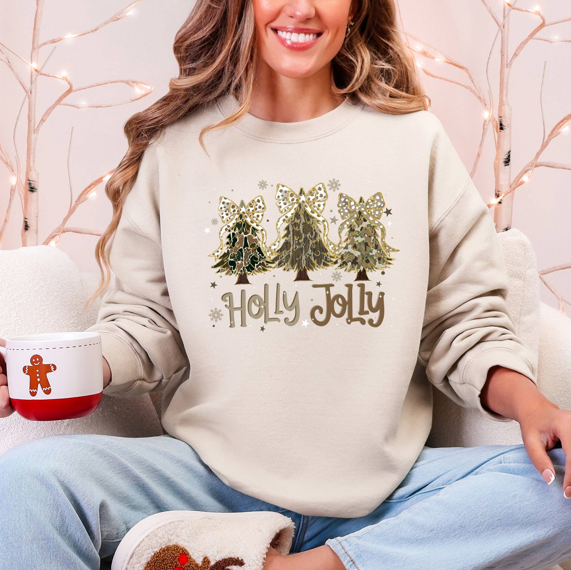 Holly Jolly, Camo Christmas Tree, Santa, Ribbons - Adult & Kids T-Shirts, Sweatshirts & Hoodies apparel design preview 1