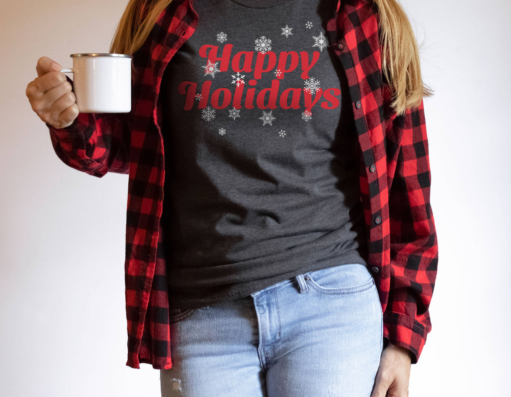 Happy Holidays Snowflakes Christmas Sizes XS-2XL - Adult & Kids T-Shirts, Sweatshirts & Hoodies apparel design preview 1