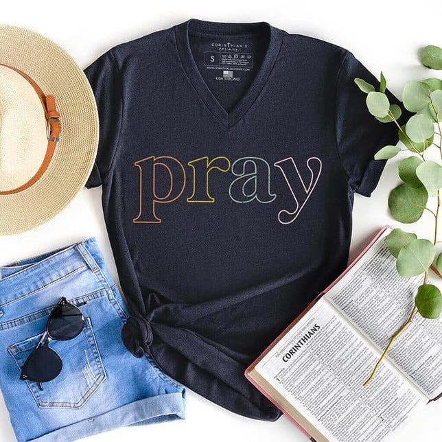 Pray V-Neck - Adult & Kids T-Shirts, Sweatshirts & Hoodies apparel design preview 1