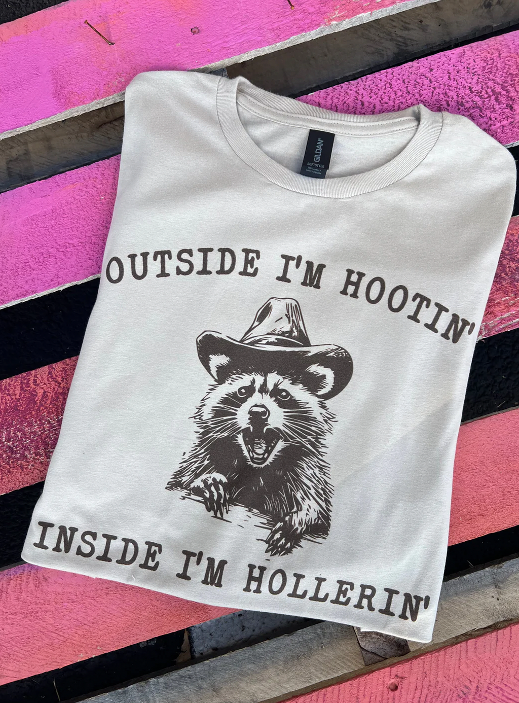 Outside I'm Hootin' Raccoon Graphic Cream - Adult & Kids T-Shirts, Sweatshirts & Hoodies apparel design preview 1