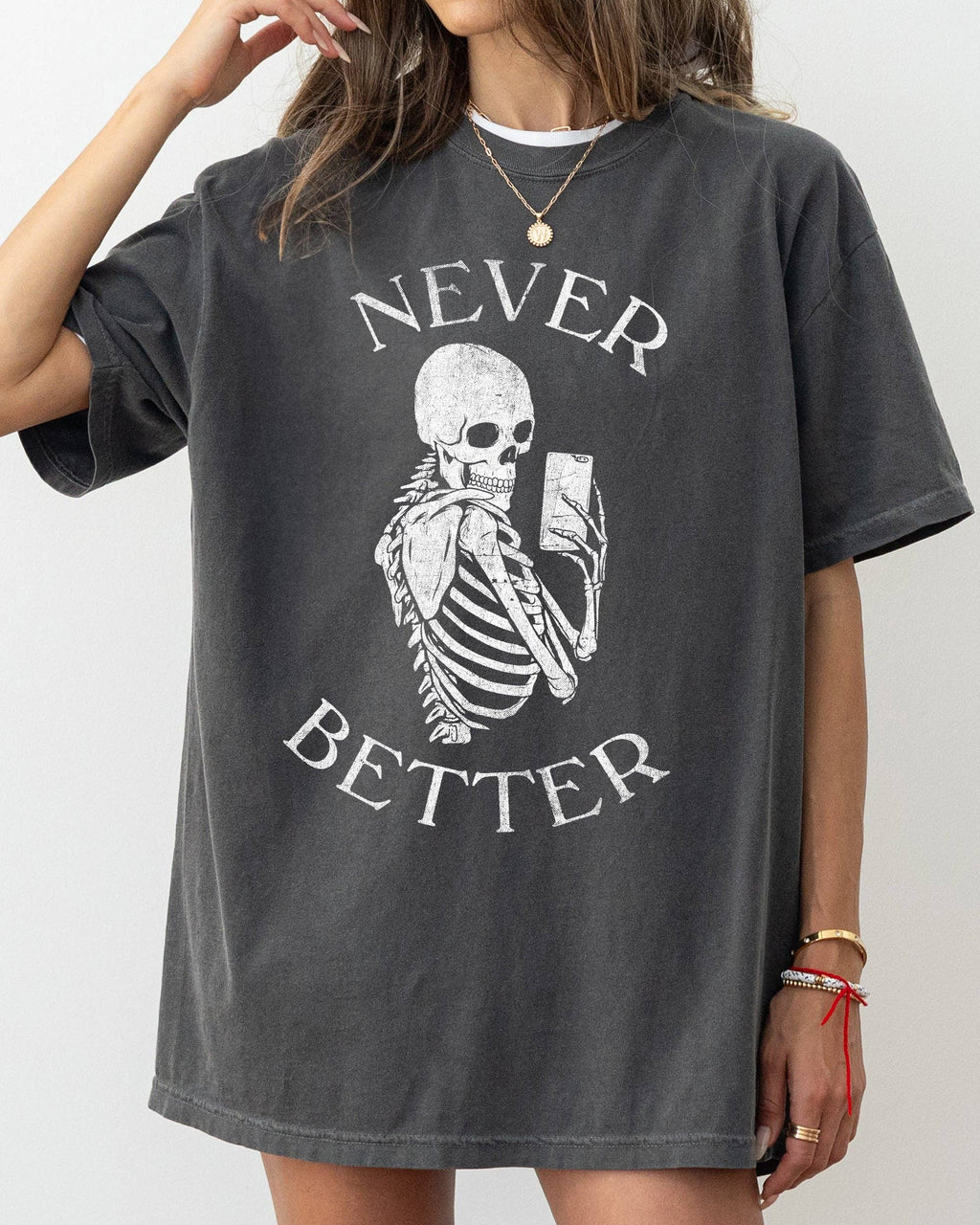 Never Better, Selfie, Skeleton, Ghost, Halloween - Adult & Kids T-Shirts, Sweatshirts & Hoodies apparel design preview 1