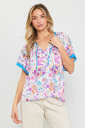 Floral Print Tie-Neck Blouse - Adult & Kids T-Shirts, Sweatshirts & Hoodies apparel design preview 1