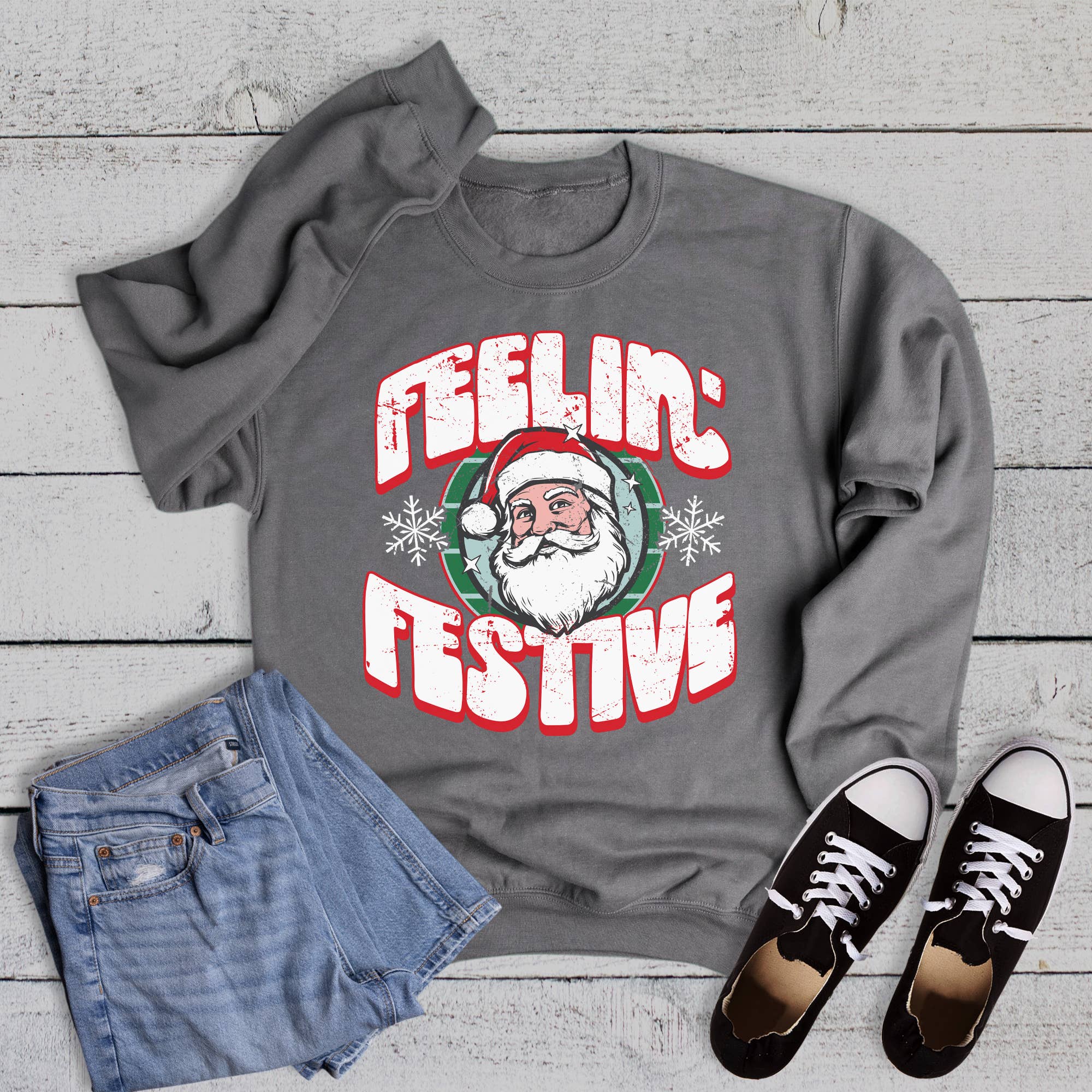 Christmas Santa Feelin' Festive - Adult & Kids T-Shirts, Sweatshirts & Hoodies apparel design preview 1