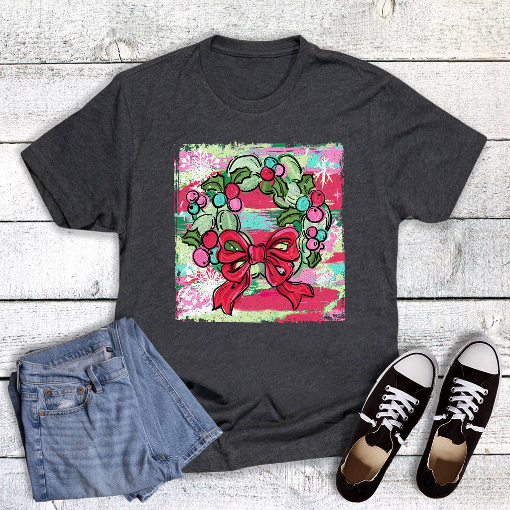 Christmas Watercolor Wreath Graphic - Adult & Kids T-Shirts, Sweatshirts & Hoodies apparel design preview 1