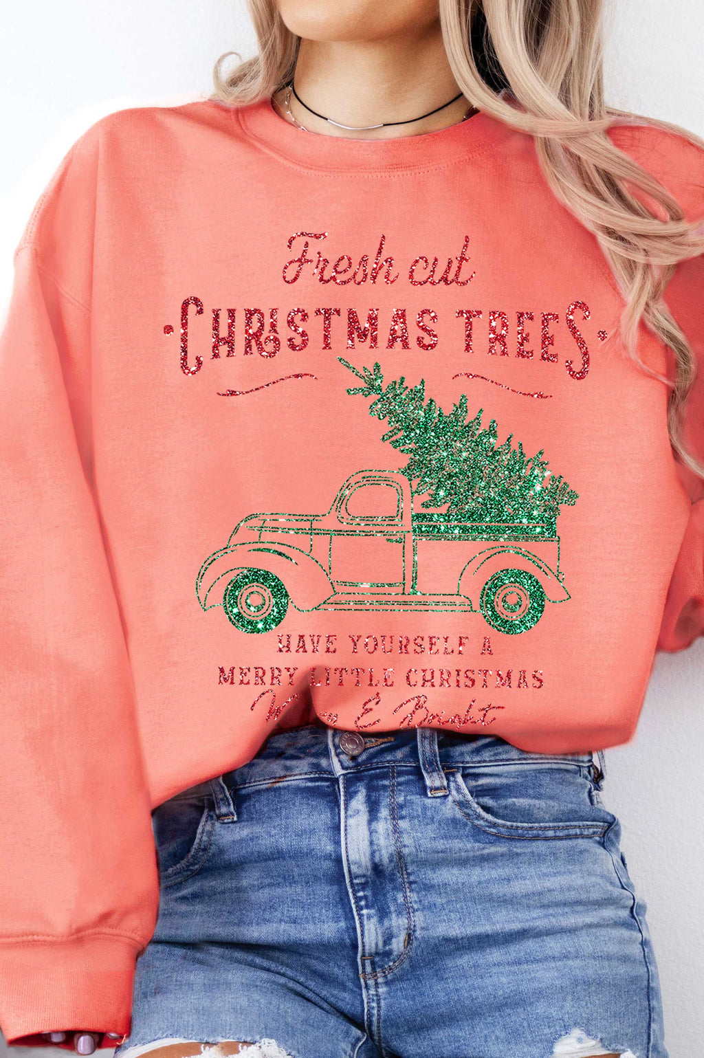 Fresh Cut Christmas Tree Glitter Graphic Brushed - Adult & Kids T-Shirts, Sweatshirts & Hoodies apparel design preview 1