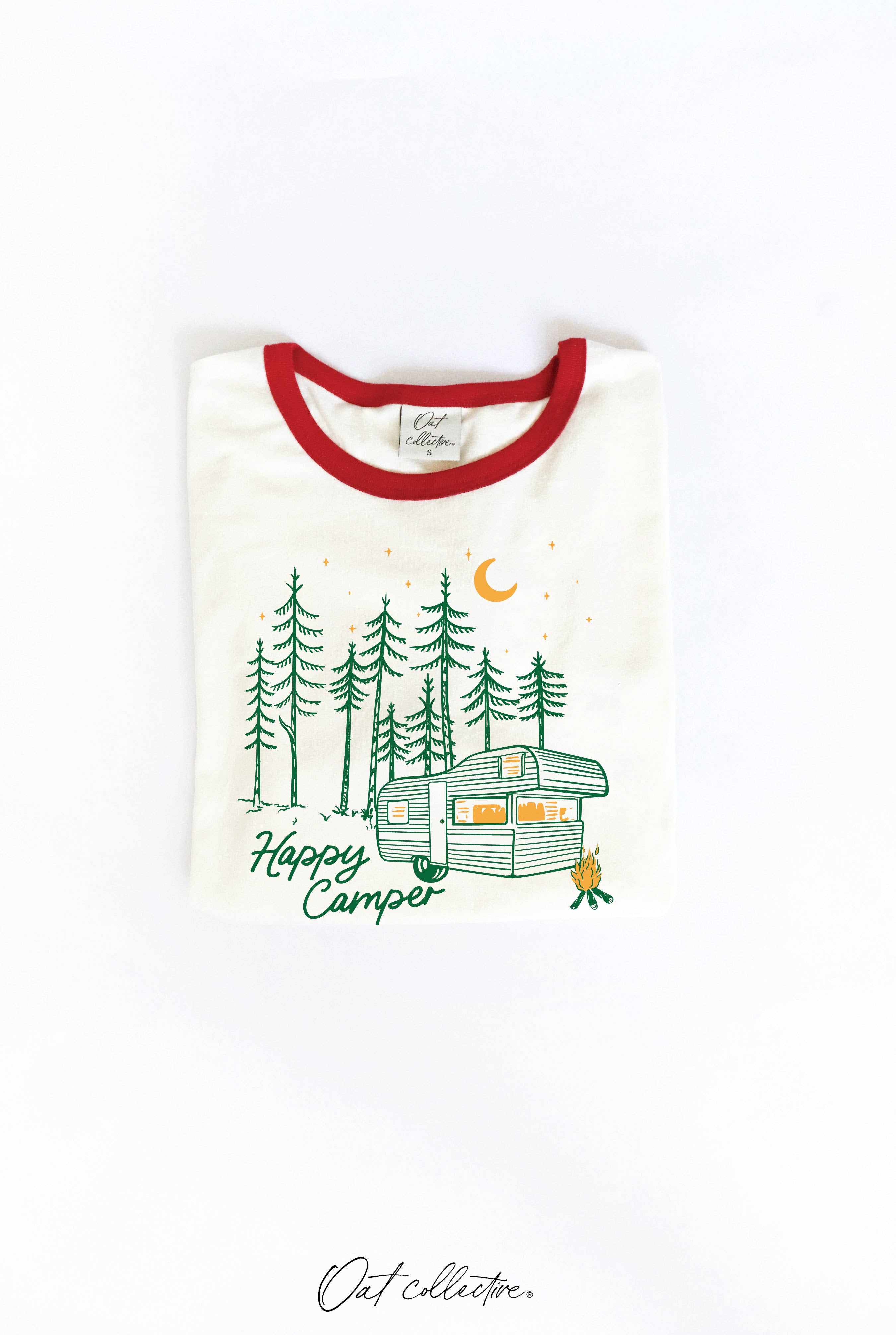 Happy Camper Ringer Graphic Top - Adult & Kids T-Shirts, Sweatshirts & Hoodies apparel design preview 1