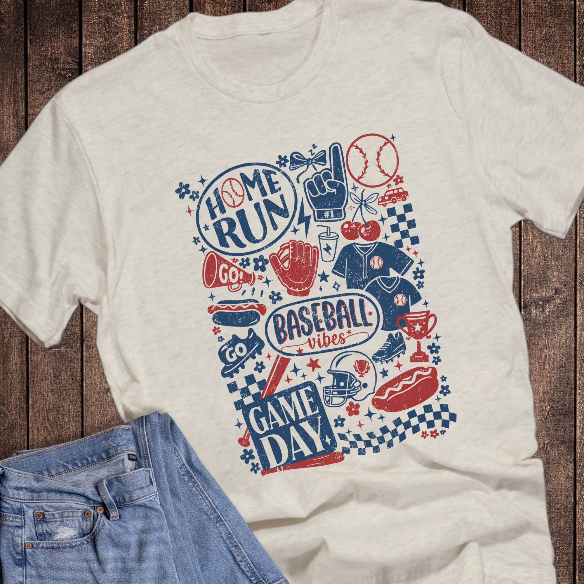 Baseball Home Run Game Day Collage Graphic - Adult & Kids T-Shirts, Sweatshirts & Hoodies apparel design preview 1