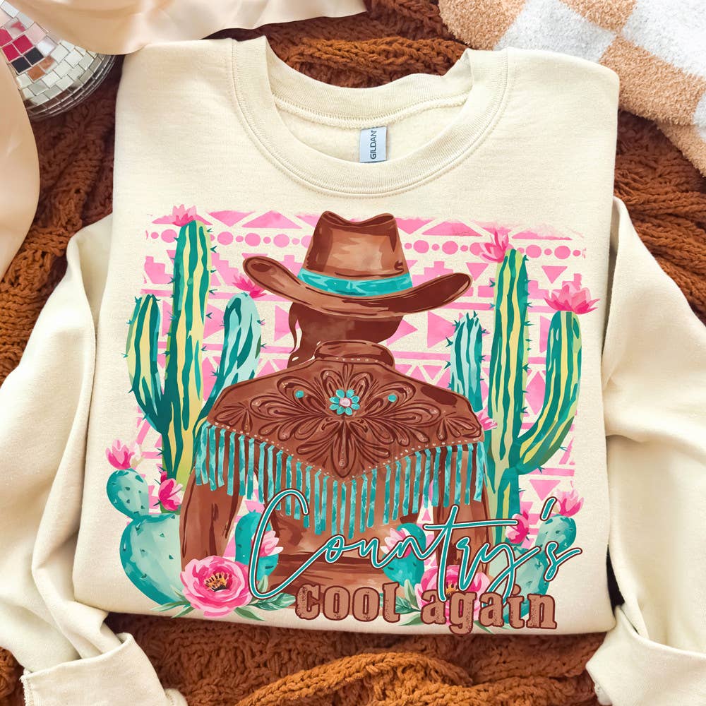 Country'S Cool Again Western Cowgirl - Adult & Kids T-Shirts, Sweatshirts & Hoodies apparel design preview 1
