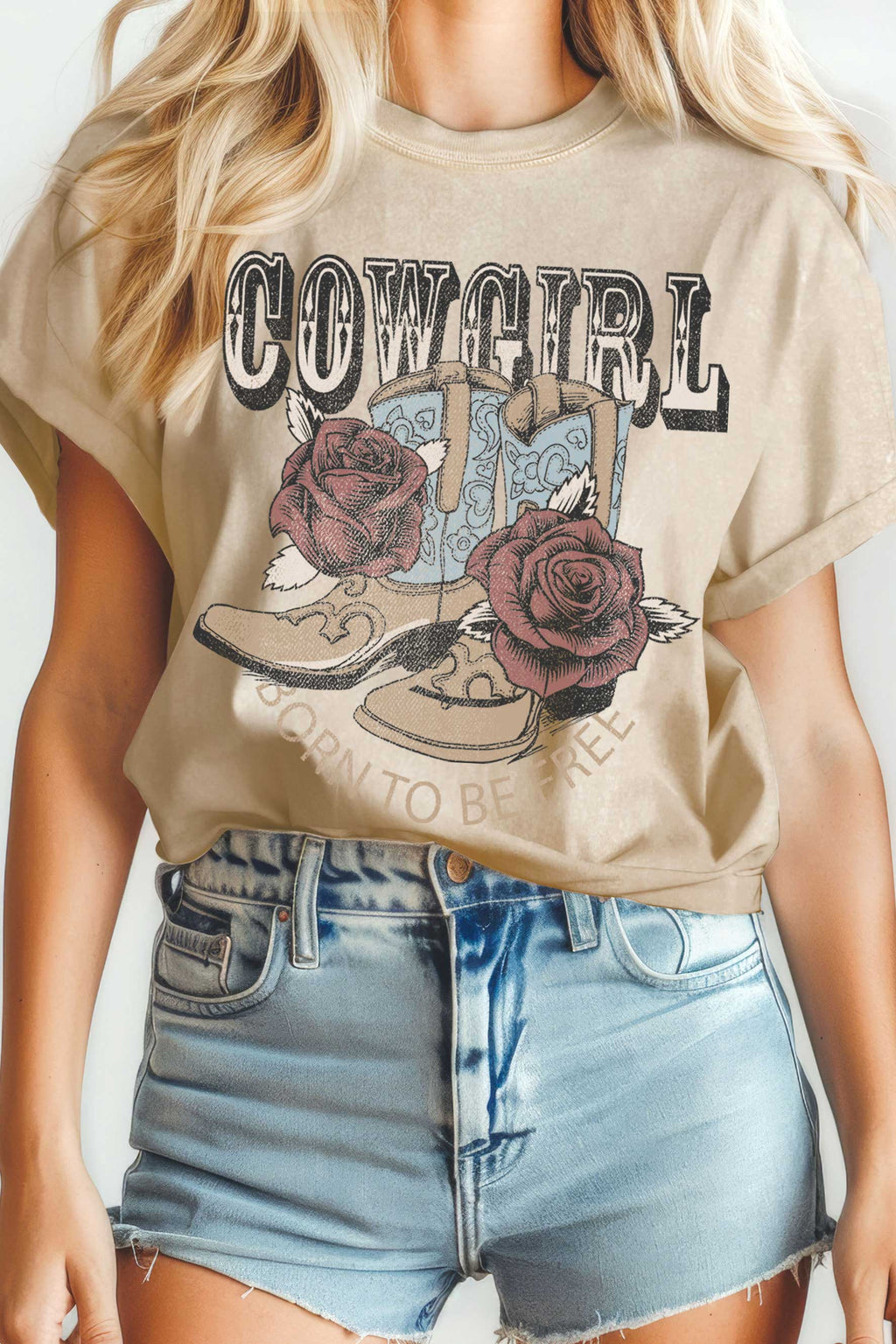 Cowgirl Born To Be Free Boots Mineral Graphic - Adult & Kids T-Shirts, Sweatshirts & Hoodies apparel design preview 1