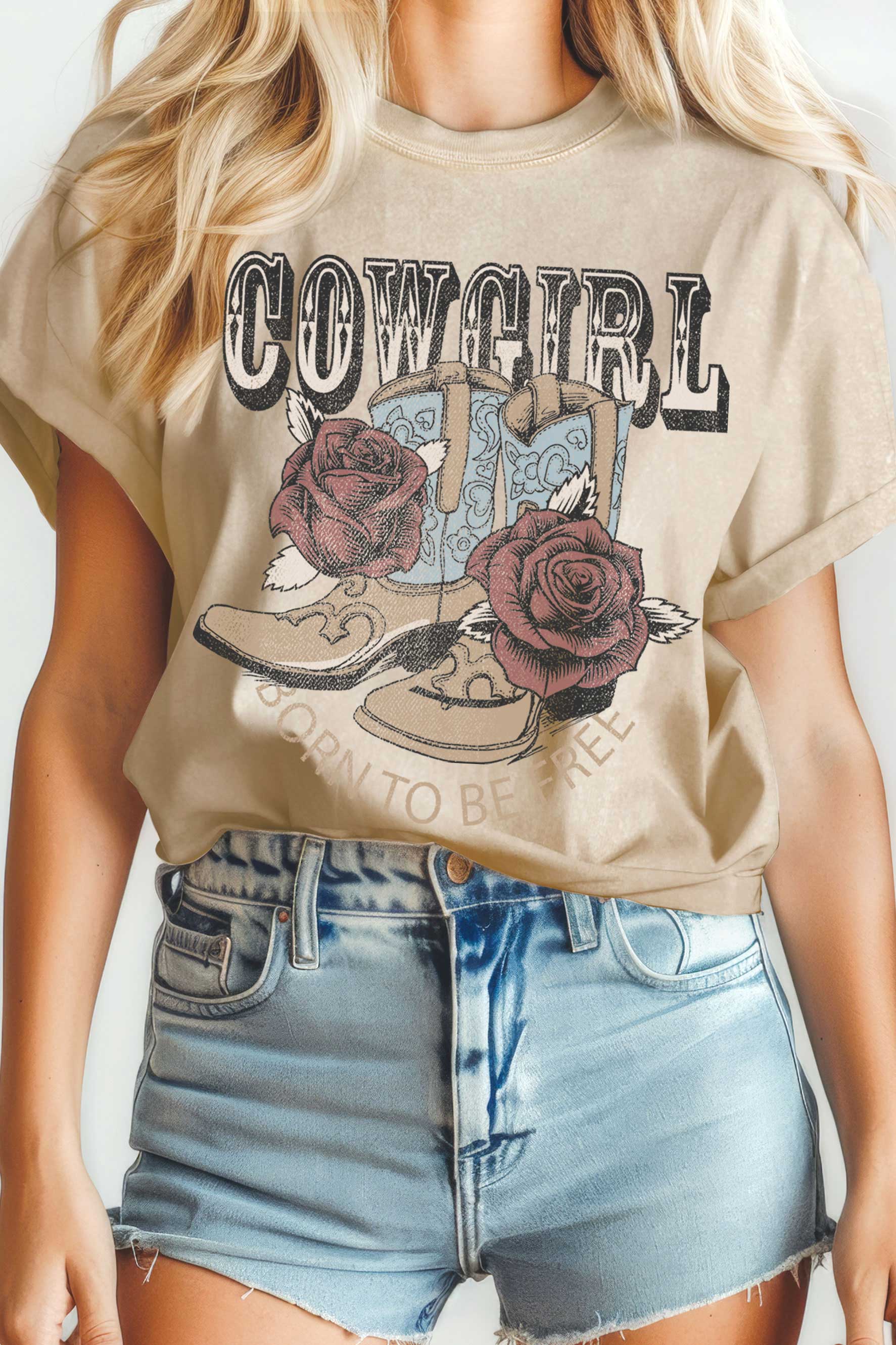 Cowgirl Born To Be Free Boots Mineral Graphic - Adult & Kids T-Shirts, Sweatshirts & Hoodies apparel design preview 1