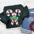 Red White Candy Cane with Holly Sequin - Adult & Kids T-Shirts, Sweatshirts & Hoodies apparel design preview 1