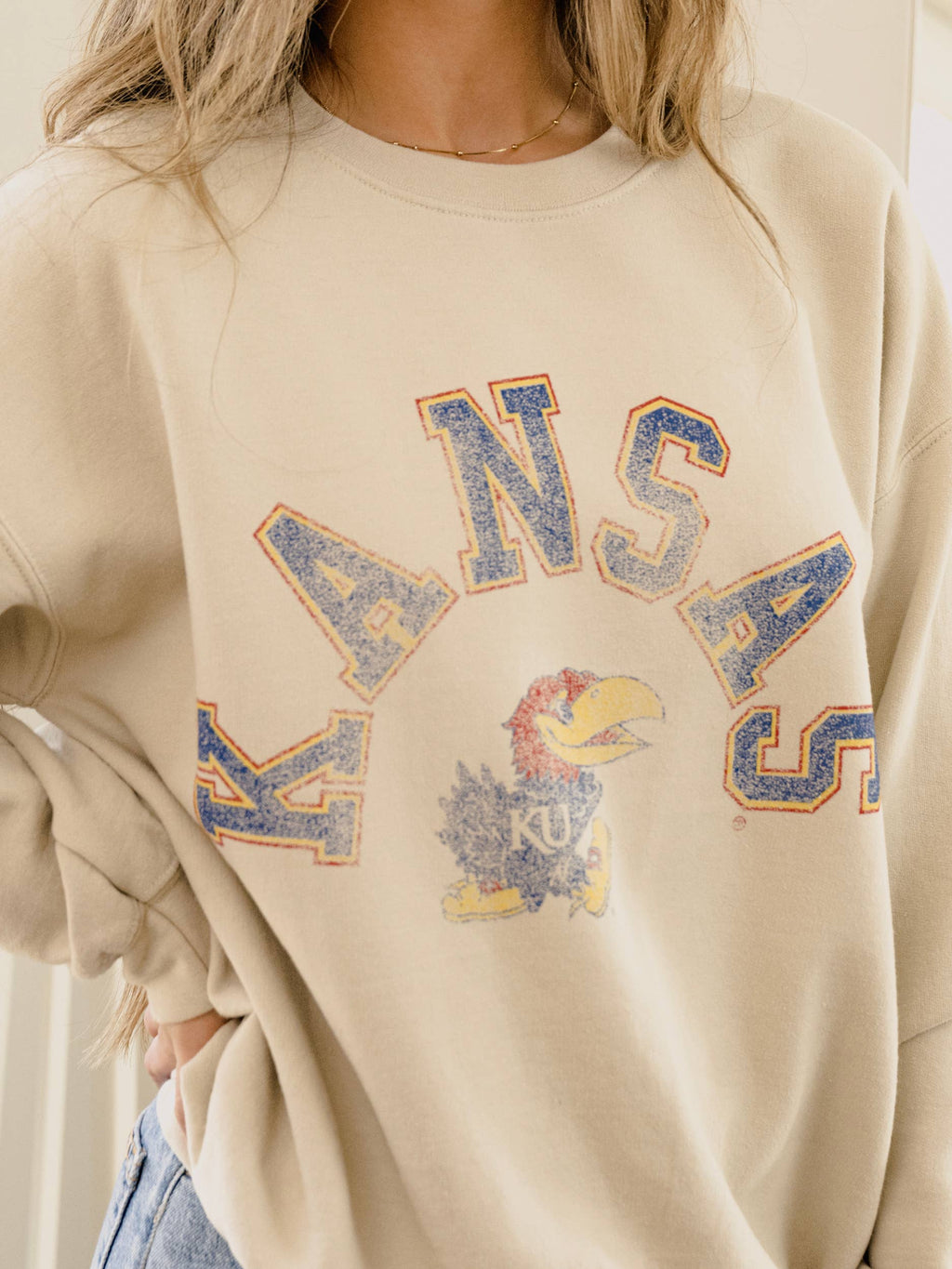 Ku Kansas Jayhawks Mega Arch Sand Thrifted - Adult & Kids T-Shirts, Sweatshirts & Hoodies apparel design preview 1