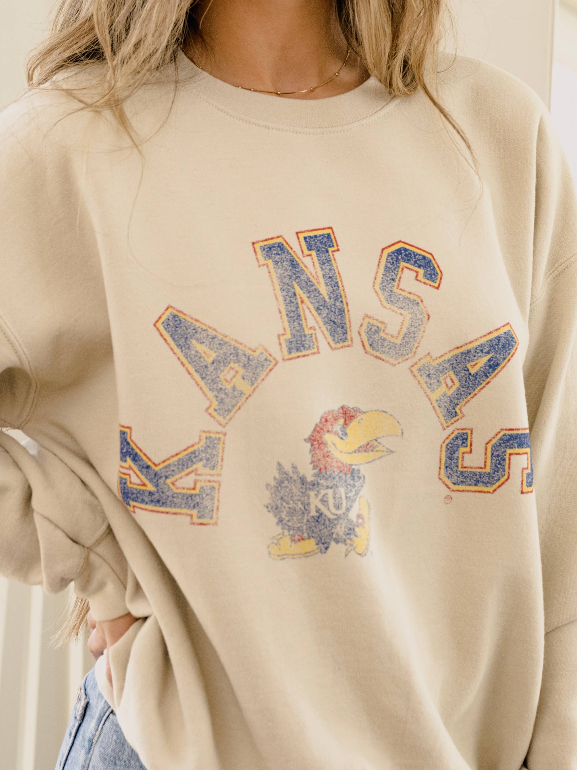 Ku Kansas Jayhawks Mega Arch Sand Thrifted - Adult & Kids T-Shirts, Sweatshirts & Hoodies apparel design preview 1